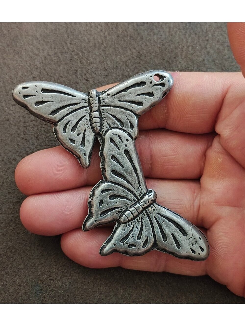 Vintage Style Silver Tone Double Butterfly Statement Component